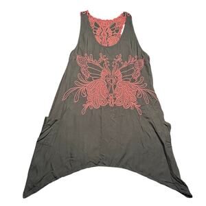 Ibis Lace Works Butterfly Embroidered Sharkbite Tank XL Whimsigoth Boho